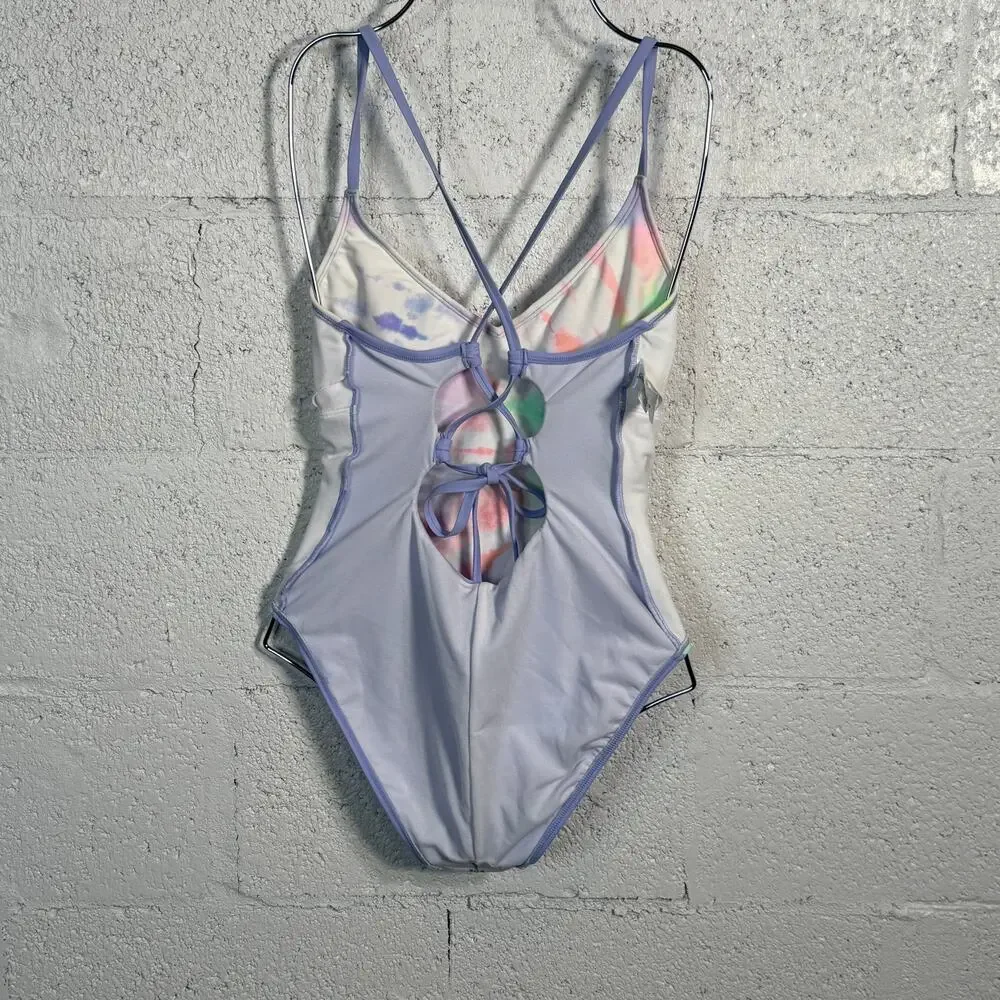 Salt + Cove Juniors' Night Lights Lace-Back One-Piece Swimsuit, medium